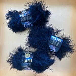 NWT Fun Fur Yarn, by Lion Brand - 3 skeins, Black Color
